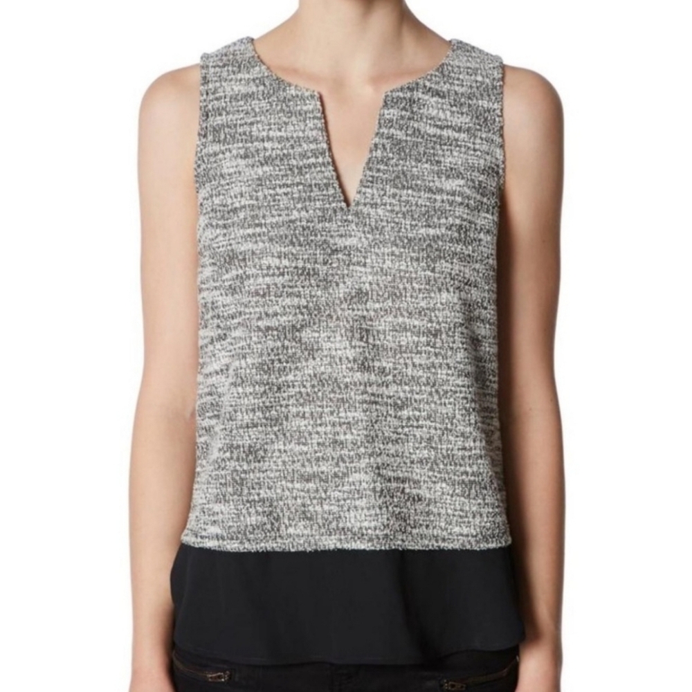 Sanctuary Women's Large Sleeveless Boucle V Neck Knit Top Metallic Accents